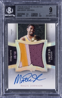 2004-05 UD "Exquisite Collection" Limited Logos #MA Magic Johnson Signed Game Used Patch Card (#30/50) – BGS MINT 9/BGS 10